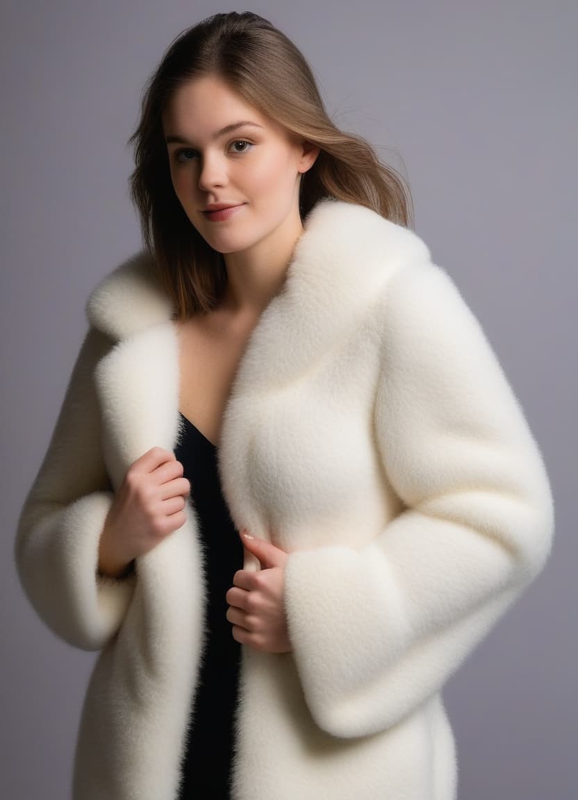  beautiful wearing a fluffy sheepskin fur 