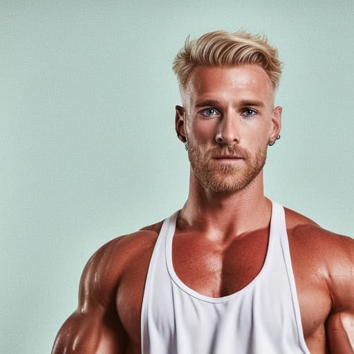 portrait+ style British queer fitness model blonde hunk dilf dude face