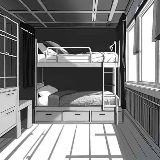  Buy a train with bunk beds, on the upper bunk of which sits a little girl, and city of Tallinn outside the window., Pencil drawing, Black and White, B&W, Low detail, sketch, concept art, Manga style, Anime style, line art, webtoon, manhua, chalk, hand drawn, defined lines, simple shades, simplistic, manga page, minimalistic hyperrealistic, full body, detailed clothing, highly detailed, cinematic lighting, stunningly beautiful, intricate, sharp focus, f/1. 8, 85mm, (centered image composition), (professionally color graded), ((bright soft diffused light)), volumetric fog, trending on instagram, trending on tumblr, HDR 4K, 8K