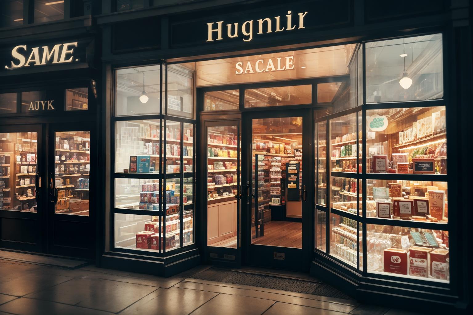  "Closeup of a dimly lit store entrance with a 'Closing Down Sale' sign on the glass door. The store interior is slightly visible through the glass, showing empty shelves and a few scattered items. The background features a quiet, empty street with a few closed storefronts, creating a somber mood. The image is highly detailed and realistic, capturing the textures of the glass, the sign, and the store's interior. The lighting is soft and natural, emphasizing the sense of finality. Style modifiers: hyper realistic, cinematic lighting, high detail. Quality modifiers: 8K resolution, ultra sharp focus, professional photography."Ensure no face,leg,hand or eye defomities.Ensure all images are clear, detailed, contains no text and no deformities. re hyperrealistic, full body, detailed clothing, highly detailed, cinematic lighting, stunningly beautiful, intricate, sharp focus, f/1. 8, 85mm, (centered image composition), (professionally color graded), ((bright soft diffused light)), volumetric fog, trending on instagram, trending on tumblr, HDR 4K, 8K