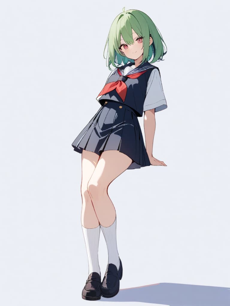  maou (lv1 maou to one ne yuusha) Lv1 maou TO ROOM YUUSHA's 's high resolution simple background white background Green hair Blue sailor collar black purple Arm footwear square socks Bright green hair camera Men Medium Hair Neckkka Chief Neckwear RED NECKERCHIEF Red Neckwear Black Sailor collar uniform uniform sailor clothes smiling sock socks Socks Socks Third, uniform white Legwear White Socks, masterpiece, best quality,8k,ultra detailed,high resolution,an extremely delicate and beautiful,hyper detail