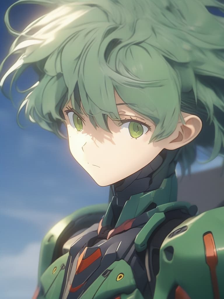  Green hair character New century Evangelion, masterpiece, best quality,8k,ultra detailed,high resolution,an extremely delicate and beautiful,hyper detail