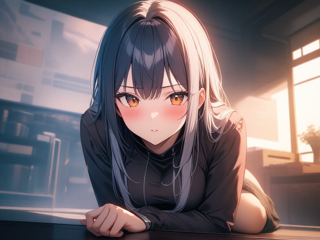  The highest quality, table top, one , woman, only dark blue, very small , big rich s, nasty body, crawling on all fours, blush, kamimei, and cute anime ilrations ,,, masterpiece, best quality,8k,ultra detailed,high resolution,an extremely delicate and beautiful,hyper detail hyperrealistic, full body, detailed clothing, highly detailed, cinematic lighting, stunningly beautiful, intricate, sharp focus, f/1. 8, 85mm, (centered image composition), (professionally color graded), ((bright soft diffused light)), volumetric fog, trending on instagram, trending on tumblr, HDR 4K, 8K