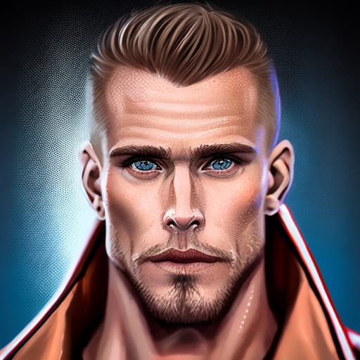 portrait+ style Russian queer IFBB blonde hunk dilf dude face