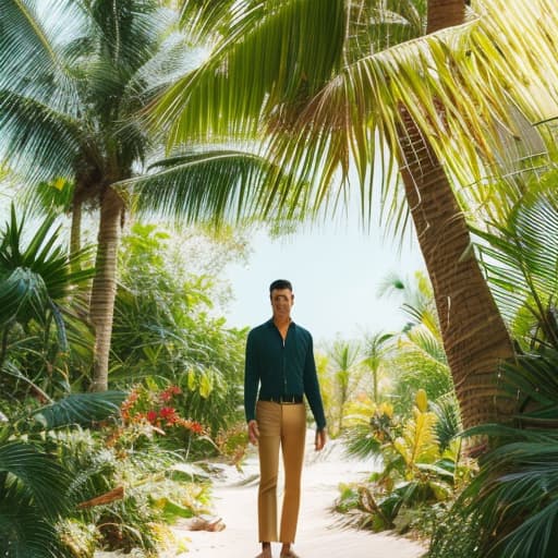 analog style Tropical Paradise hyperrealistic, full body, detailed clothing, highly detailed, cinematic lighting, stunningly beautiful, intricate, sharp focus, f/1. 8, 85mm, (centered image composition), (professionally color graded), ((bright soft diffused light)), volumetric fog, trending on instagram, trending on tumblr, HDR 4K, 8K