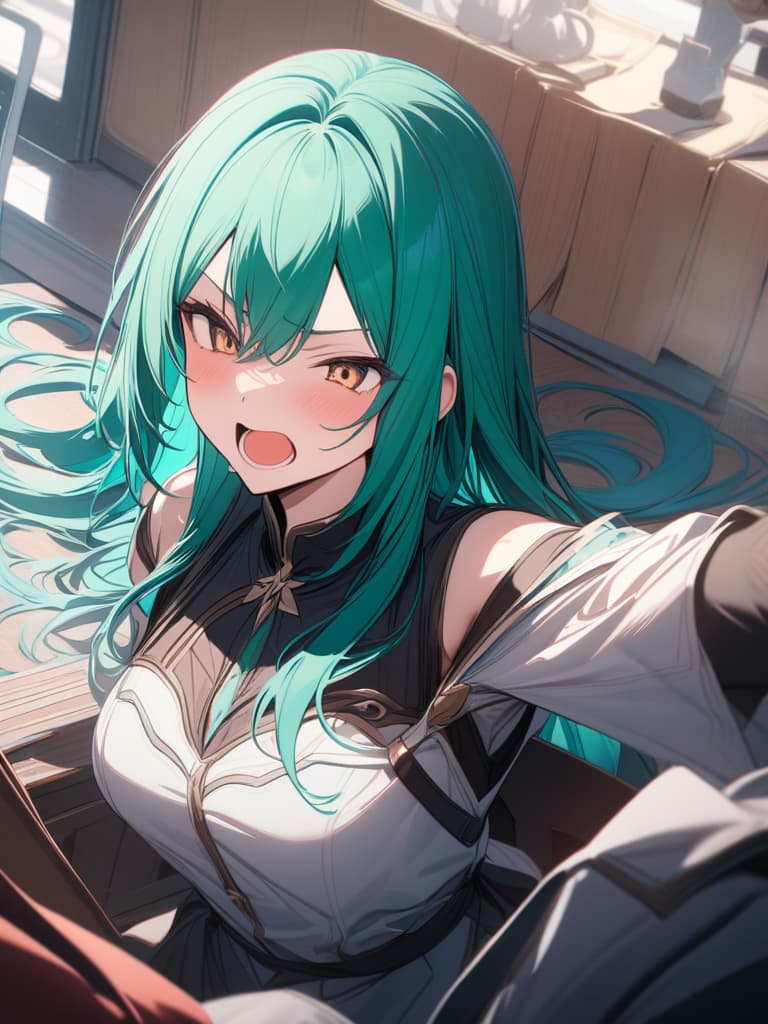  Green hair Keiko Kitagawa, shouting of anger, masterpiece, best quality,8k,ultra detailed,high resolution,an extremely delicate and beautiful,hyper detail