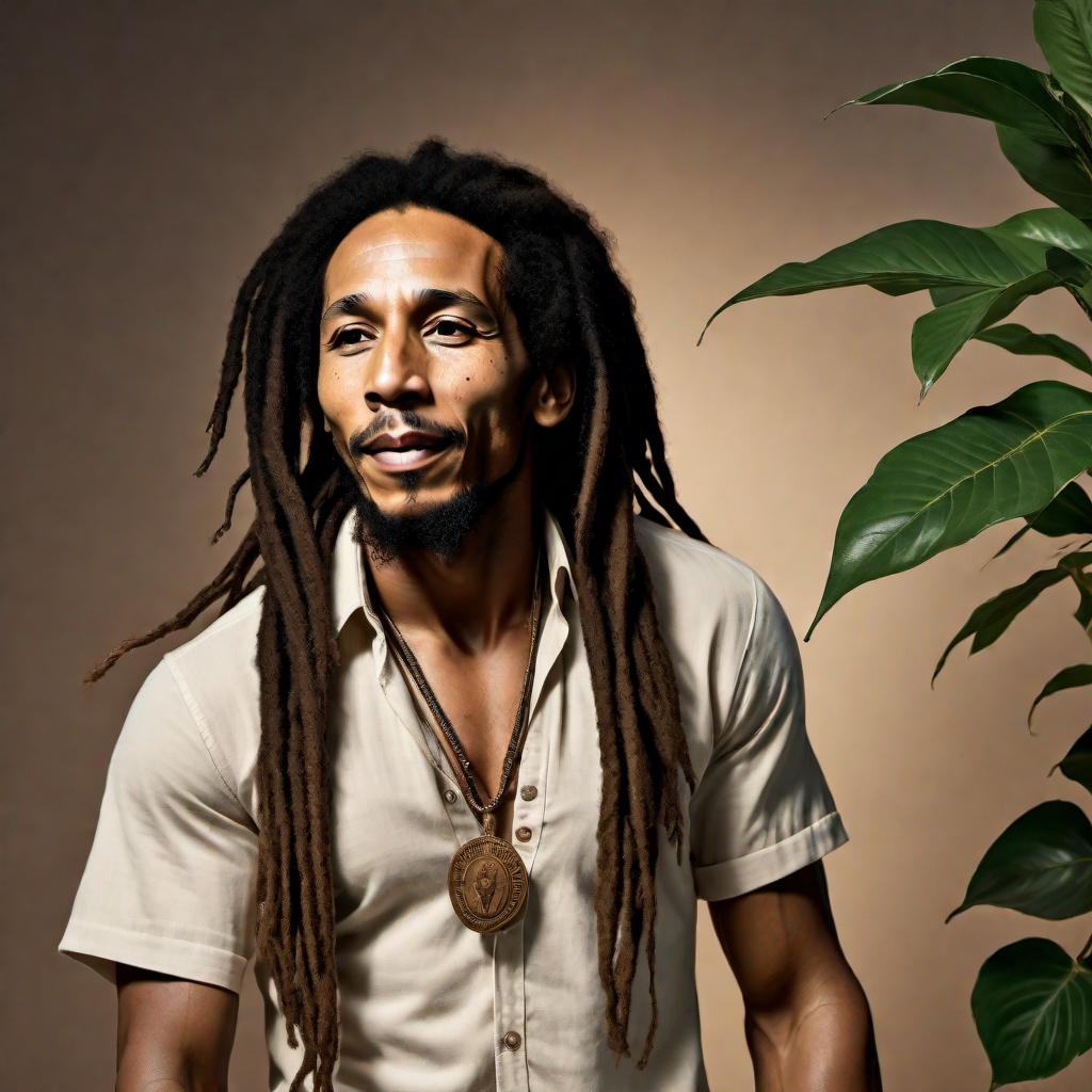  A highly realistic selfie-style image of Bob Marley, capturing his true-to-life appearance with accurate facial features, skin tone, and iconic dreadlocks. The image should look like it was taken with a modern smartphone camera, reflecting his legendary persona authentically. hyperrealistic, full body, detailed clothing, highly detailed, cinematic lighting, stunningly beautiful, intricate, sharp focus, f/1. 8, 85mm, (centered image composition), (professionally color graded), ((bright soft diffused light)), volumetric fog, trending on instagram, trending on tumblr, HDR 4K, 8K