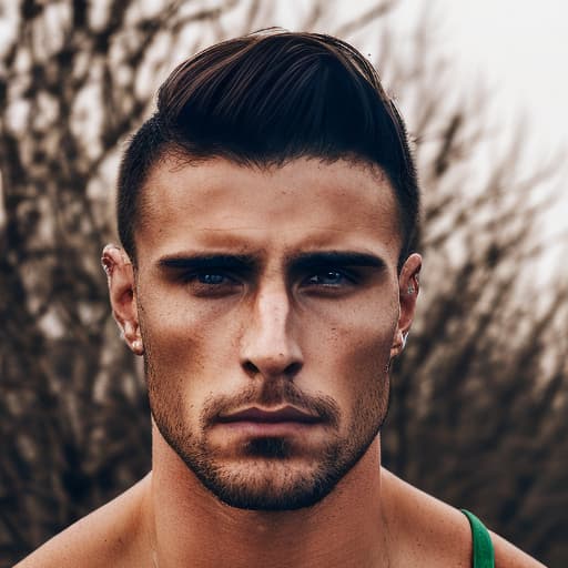 portrait+ style Russian queer fitness model brunette hunk dilf dude face