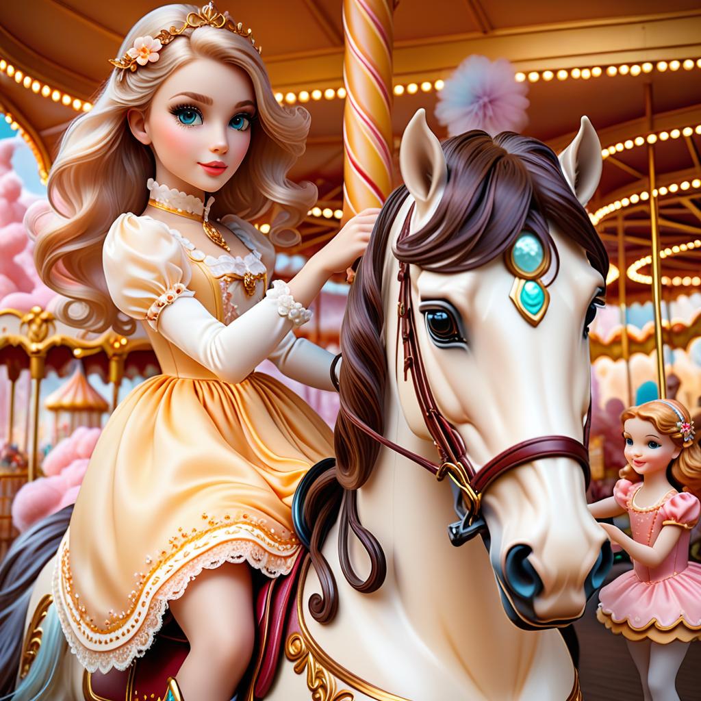  ethereal fantasy concept art of Digital image (double exposure). Park ride. Carousel, biscuit ponies twirling in rhythm. Manes of whipped cream. On the pony sits a little girl in a fancy cotton candy lace dress. Sparkling, sparkling white. Shades from white to coffee with milk. ( decor: candy, caramel, biscuits, candied cherries). Unusual design, sparkling surfaces.White sugar pattern. Stylisation, decorative. Background : surreal abstraction. Stylistics : fantasy, fairy tale, Soviet animation. High quality. . magnificent, celestial, ethereal, painterly, epic, majestic, magical, fantasy art, cover art, dreamy, hkmagic hyperrealistic, full body, detailed clothing, highly detailed, cinematic lighting, stunningly beautiful, intricate, sharp focus, f/1. 8, 85mm, (centered image composition), (professionally color graded), ((bright soft diffused light)), volumetric fog, trending on instagram, trending on tumblr, HDR 4K, 8K