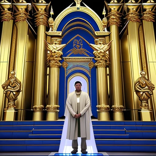  An image of a man in 3D in front of the throne of God in the temple is baptized by the fire of God and is not consumed.