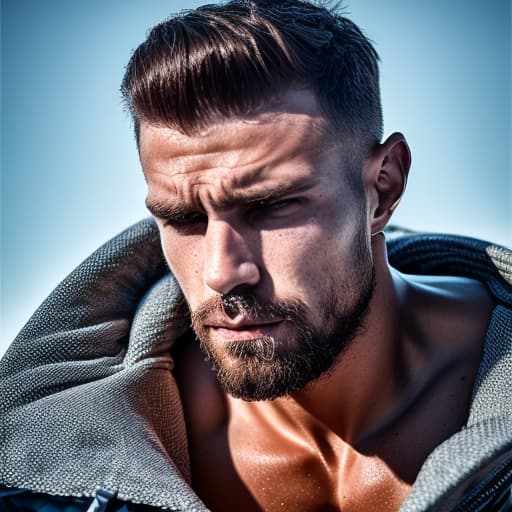 portrait+ style Russian queer fitness model brunette hunk dilf dude face