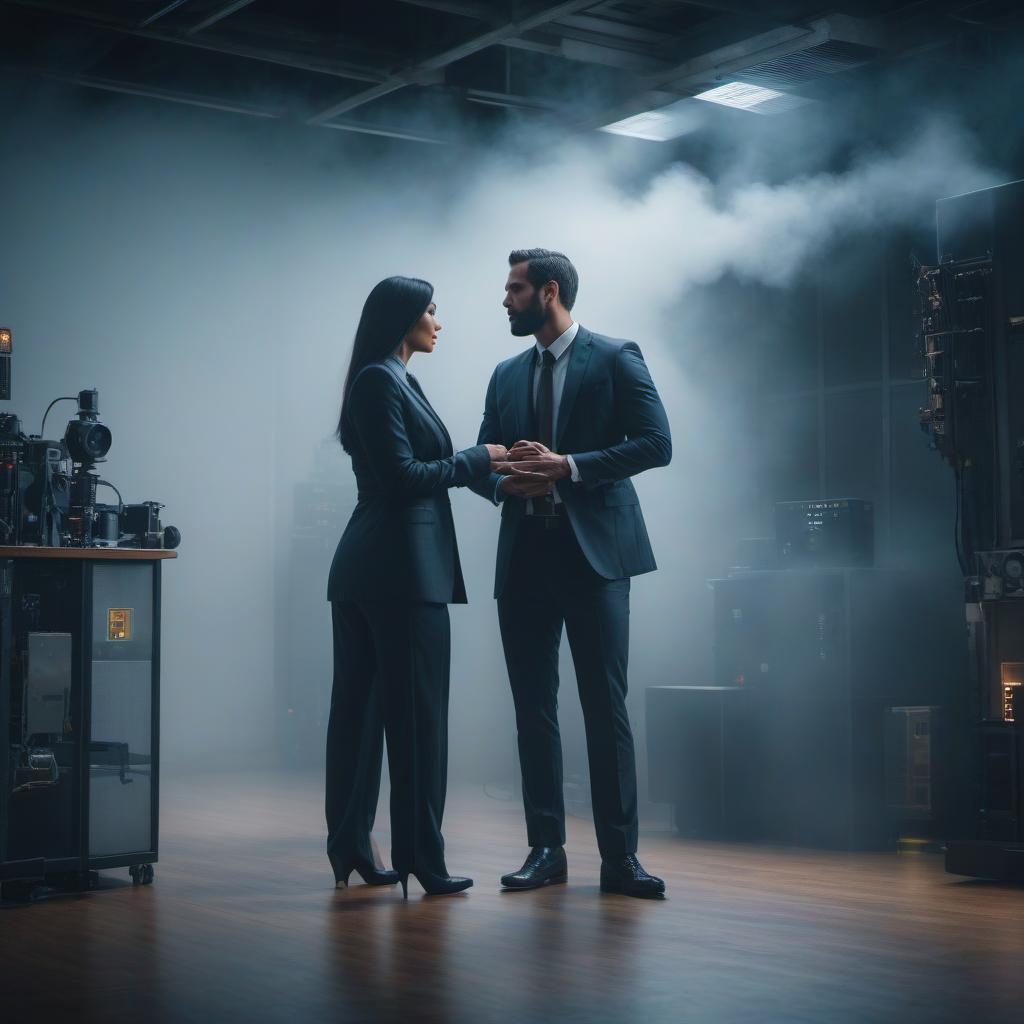  Toxic relationships at work. hyperrealistic, full body, detailed clothing, highly detailed, cinematic lighting, stunningly beautiful, intricate, sharp focus, f/1. 8, 85mm, (centered image composition), (professionally color graded), ((bright soft diffused light)), volumetric fog, trending on instagram, trending on tumblr, HDR 4K, 8K