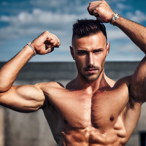 portrait+ style Russian queer fitness model brunette hunk dilf dude face