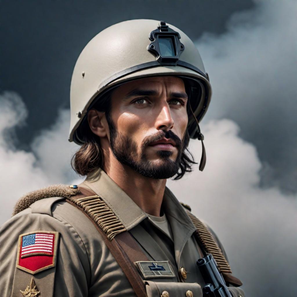  Jesus as a marine soldier, wearing modern marine uniform, standing in a respectful and thoughtful pose hyperrealistic, full body, detailed clothing, highly detailed, cinematic lighting, stunningly beautiful, intricate, sharp focus, f/1. 8, 85mm, (centered image composition), (professionally color graded), ((bright soft diffused light)), volumetric fog, trending on instagram, trending on tumblr, HDR 4K, 8K