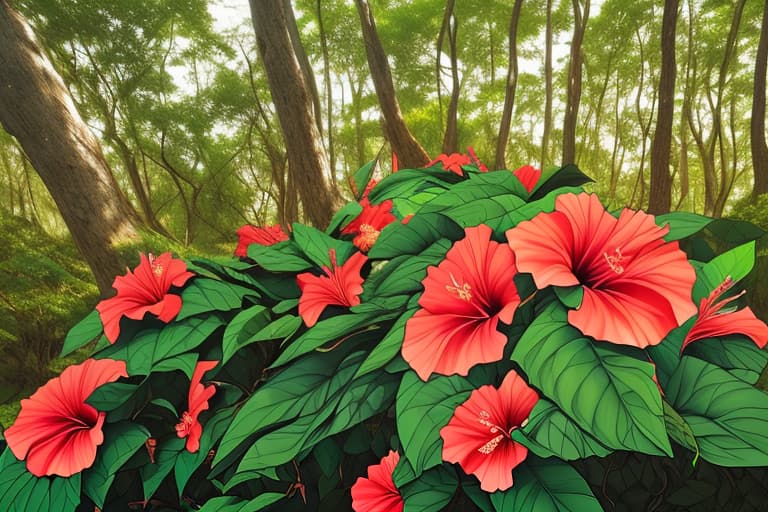  It's a forest wide with only hibiscus flowers.