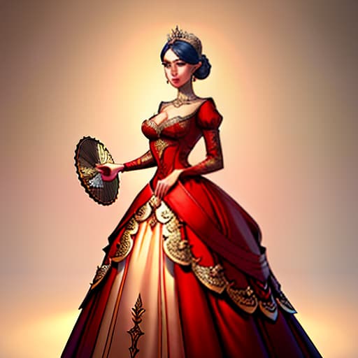  A young lady in a splendid ball gown, holding a fan., animal, illustration, flat, vector, detailed. hyperrealistic, full body, detailed clothing, highly detailed, cinematic lighting, stunningly beautiful, intricate, sharp focus, f/1. 8, 85mm, (centered image composition), (professionally color graded), ((bright soft diffused light)), volumetric fog, trending on instagram, trending on tumblr, HDR 4K, 8K