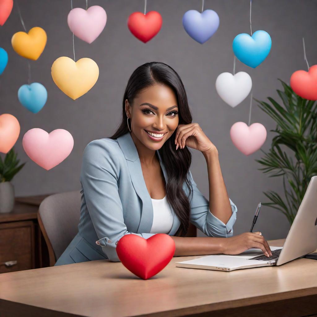  A friendly dating advisor offering guidance on dating. The advisor has a welcoming smile and is surrounded by icons representing different aspects of dating advice: a dating profile, a conversation bubble, a heart representing relationships, and a confidence boost symbol. The background is soft and inviting, suggesting warmth and positivity. hyperrealistic, full body, detailed clothing, highly detailed, cinematic lighting, stunningly beautiful, intricate, sharp focus, f/1. 8, 85mm, (centered image composition), (professionally color graded), ((bright soft diffused light)), volumetric fog, trending on instagram, trending on tumblr, HDR 4K, 8K