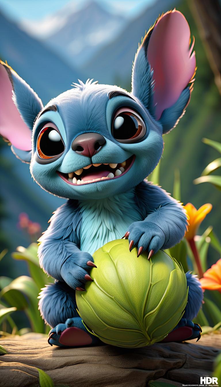  Professional 3D model of STITCH . Rendered with Octane, the model is highly detailed,dramatic lighting. hyperrealistic, full body, detailed clothing, highly detailed, cinematic lighting, stunningly beautiful, intricate, sharp focus, f/1. 8, 85mm, (centered image composition), (professionally color graded), ((bright soft diffused light)), volumetric fog, trending on instagram, trending on tumblr, HDR 4K, 8K