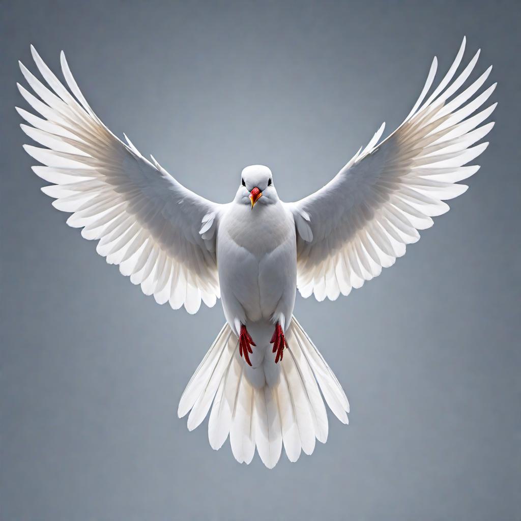  A simple and elegant depiction of the Holy Ghost dove with outstretched wings, symbolizing the Holy Spirit. The design is spiritual and evokes a sense of reverence and sanctity. The background is plain to emphasize and highlight the dove. hyperrealistic, full body, detailed clothing, highly detailed, cinematic lighting, stunningly beautiful, intricate, sharp focus, f/1. 8, 85mm, (centered image composition), (professionally color graded), ((bright soft diffused light)), volumetric fog, trending on instagram, trending on tumblr, HDR 4K, 8K