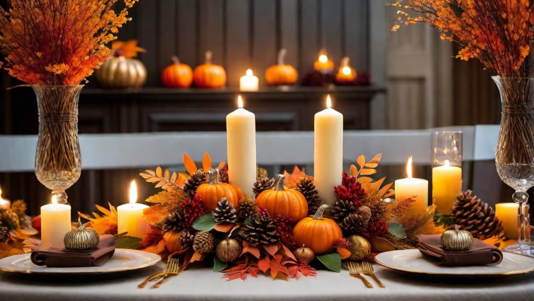  Generate an image of a beautiful autumn themed <strong>wedding centerpiece</strong> arrangement. The focal point should be a tree shaped <strong>centerpiece</strong> adorned with fairy lights and faux autumn leaves on a wooden slice base. Surround the tree with smaller arrangements featuring candles, pinecones, and pumpkins. Use warm colors like orange, brown, and gold to reflect the essence of fall and create a cozy and intimate atmosphere for a <strong>rustic wedding</strong> reception. hyperrealistic, full body, detailed clothing, highly detailed, cinematic lighting, stunningly beautiful, intricate, sharp focus, f/1. 8, 85mm, (centered image composition), (professionally color graded), ((bright soft diffused light)), volumetric fog, trending on instagram, trending on tumblr, HDR 4K, 8K