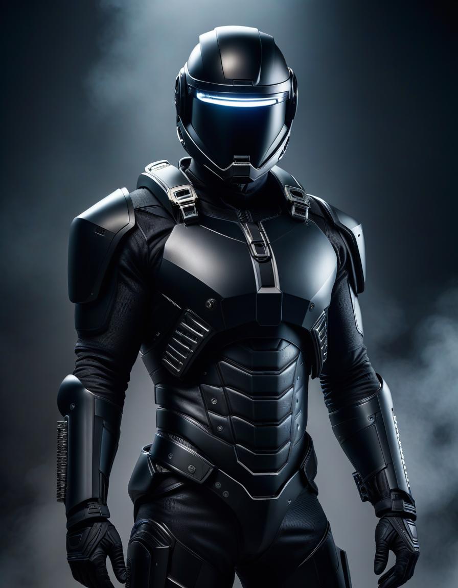  Book cover: A man in a black exoskeleton wearing a helmet, standing with his arms crossed over his chest. No background, very detailed and detailed model hyperrealistic, full body, detailed clothing, highly detailed, cinematic lighting, stunningly beautiful, intricate, sharp focus, f/1. 8, 85mm, (centered image composition), (professionally color graded), ((bright soft diffused light)), volumetric fog, trending on instagram, trending on tumblr, HDR 4K, 8K