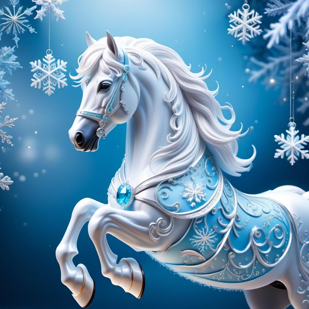  ethereal fantasy concept art of Digital image (double exposure). A carousel of ice ponies. Manes of thin openwork snowflakes. Sparkling, sparkling blue neon. Shades of white to blue. (Christmas decor: candy, caramel, wreath, poisettia). Unusual designs, sparkling surfaces. Lots of snowflakes. White snow. Silver filigree, pattern. Stylisation, decorative. Background : surrealist abstraction. Stylistics : fantasy, fairy tale, Soviet animation. High quality. Translated with DeepL.com (free version) . magnificent, celestial, ethereal, painterly, epic, majestic, magical, fantasy art, cover art, dreamy, hkmagic hyperrealistic, full body, detailed clothing, highly detailed, cinematic lighting, stunningly beautiful, intricate, sharp focus, f/1. 8, 85mm, (centered image composition), (professionally color graded), ((bright soft diffused light)), volumetric fog, trending on instagram, trending on tumblr, HDR 4K, 8K