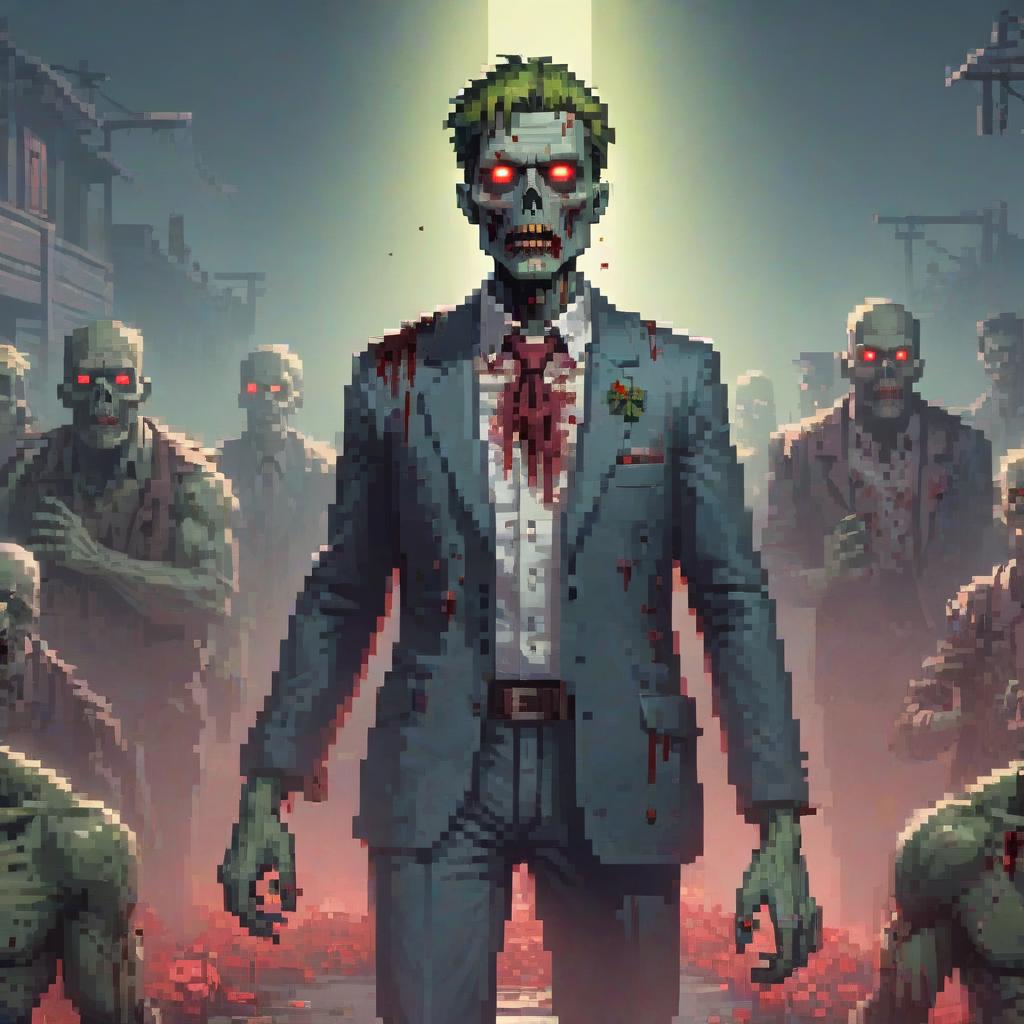  retro game art Zombie with red eyes, full height, transparent background. . 16 bit, vibrant colors, pixelated, nostalgic, charming, fun hyperrealistic, full body, detailed clothing, highly detailed, cinematic lighting, stunningly beautiful, intricate, sharp focus, f/1. 8, 85mm, (centered image composition), (professionally color graded), ((bright soft diffused light)), volumetric fog, trending on instagram, trending on tumblr, HDR 4K, 8K