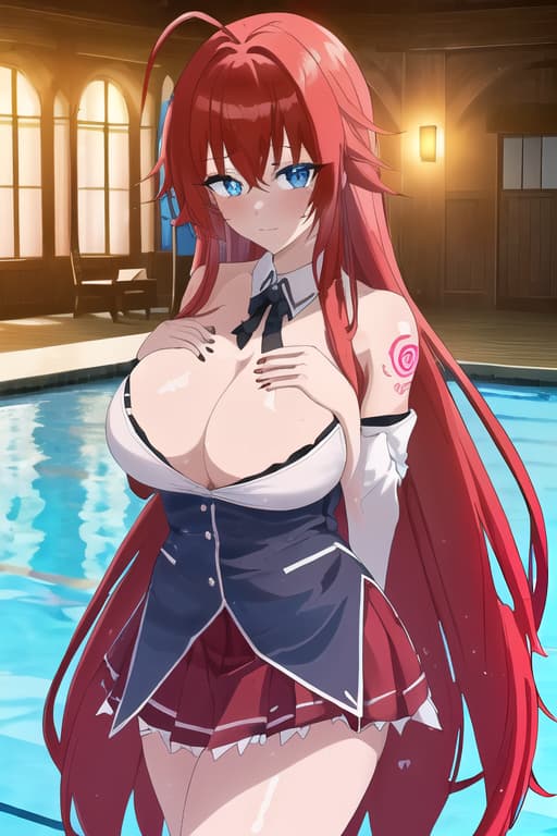  a tattoo shaped heart with a name on the inside and the name is￼ wyatt,in a and soaking ￼￼,masterpiece, best quality, 1women, long red hair, looking at viewer, :3, cute, black uniform, outdoors, streets, cowboy shot, curvy, (((blue eyes))), rias gremory, red hair, antenna hair, wavy hair, ((beautiful detailed eyes, beautiful detailed glow, lots of glow)), anime screencap,women at pool, compeion , black , masterpiece, best quality, high quality, solo