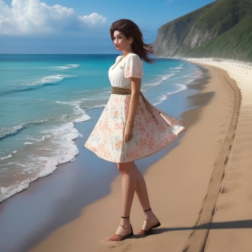  women beautiful on beach in beach dress skirt