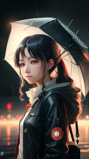  anime girl in rain, masterpieces, top quality, best quality, official art, beautiful and aesthetic, realistic, 4K, 8K