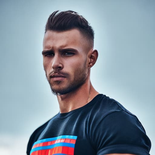 portrait+ style Russian queer fitness model brunette hunk dilf dude face