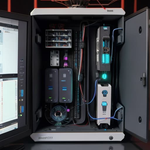  Neuron view side with dendrite in an electrical environment inside a computer screen with a drone controls the drone