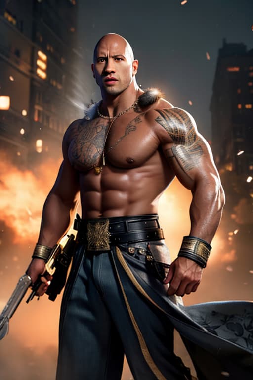  Dwayne Johnson als Manga hyperrealistic, full body, detailed clothing, highly detailed, cinematic lighting, stunningly beautiful, intricate, sharp focus, f/1. 8, 85mm, (centered image composition), (professionally color graded), ((bright soft diffused light)), volumetric fog, trending on instagram, trending on tumblr, HDR 4K, 8K