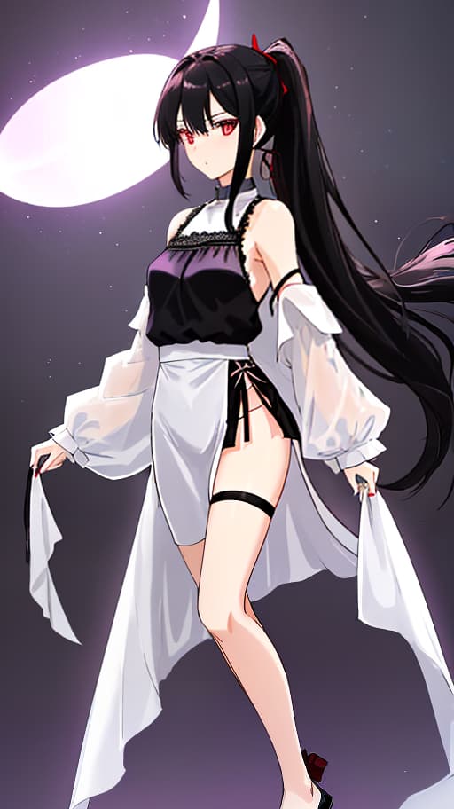  A young with youthful features, long black hair pulled back in two ponytails, and deep red eyes. She has a slender figure with natural proportions. She is wearing a light summer outfit: a dark purple knee length , loose fitting and slightly flared, made of light fabric with small lace at the edges. The is light purple in color, made of light and airy fabric, with a V neck and short sleeves with small ruffles. Makeup: light black eyeliner around the eyes, dark purple shadows and a light dark purple lip gloss. The lies on a white sheet, positioned horizontally, creating a feeling of coziness and comfort, with a gentle and caring expression on her face. Full length image. Top view, image for dakimakura, one character, lyi hyperrealistic, full body, detailed clothing, highly detailed, cinematic lighting, stunningly beautiful, intricate, sharp focus, f/1. 8, 85mm, (centered image composition), (professionally color graded), ((bright soft diffused light)), volumetric fog, trending on instagram, trending on tumblr, HDR 4K, 8K