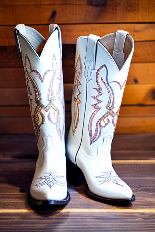  Watercolor painting of a woman's legs in white classic cowboy boots