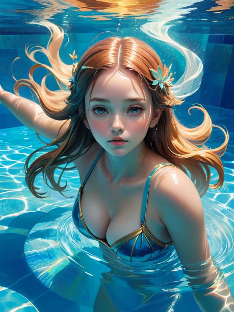  ethereal fantasy concept art of a girl in pool. magnificent, celestial, ethereal, painterly, epic, majestic, magical, fantasy art, cover art, dreamy