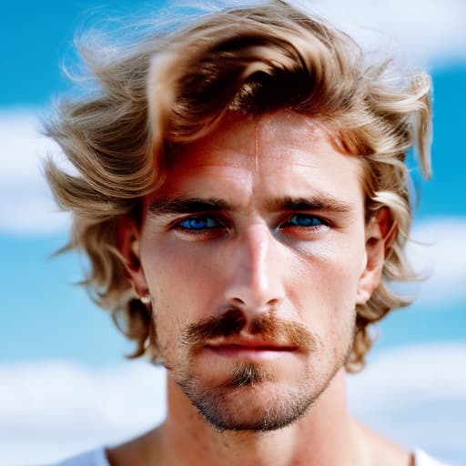 portrait+ style Russian queer supermodel blonde hunk dilf dude face