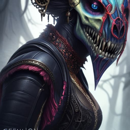  Hyper realistic art skull joker demon concept art portrait by Casey Weldon, Olga Kvasha, Miho Hirano, hyperdetailed intricately detailed gothic art trending on Artstation triadic colors Unreal Engine 5 detailed matte painting, deep color, fantastical, intricate detail, splash screen, complementary colors, fantasy concept art, 8k resolution, gothic DeviantArt masterpiece . Extremely high resolution details, photographic, realism pushed to extreme, fine texture, incredibly lifelike hyperrealistic, full body, detailed clothing, highly detailed, cinematic lighting, stunningly beautiful, intricate, sharp focus, f/1. 8, 85mm, (centered image composition), (professionally color graded), ((bright soft diffused light)), volumetric fog, trending on instagram, trending on tumblr, HDR 4K, 8K