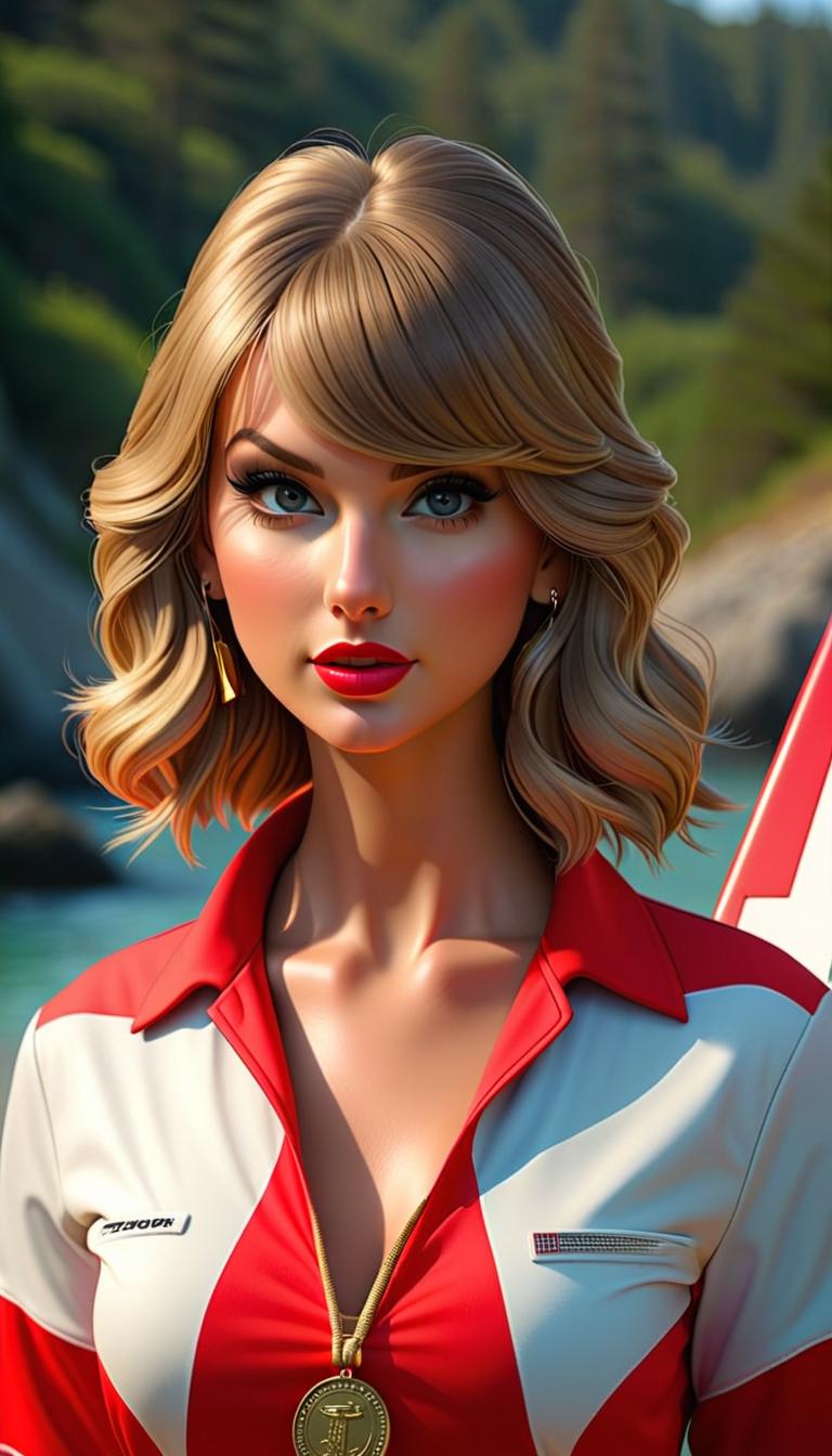  Professional 3D model of Taylor Swift as a lifeguard . Rendered with Octane, the model is highly detailed,dramatic lighting. hyperrealistic, full body, detailed clothing, highly detailed, cinematic lighting, stunningly beautiful, intricate, sharp focus, f/1. 8, 85mm, (centered image composition), (professionally color graded), ((bright soft diffused light)), volumetric fog, trending on instagram, trending on tumblr, HDR 4K, 8K