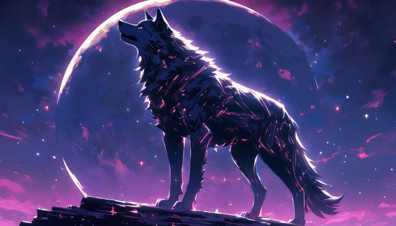  hyperrealism,fantasy aestheticA wolf, howling at the moon, night sky filled with stars, silhouette against the horizon, misunderstood yet majestic, resilient, high tech clothing clad in sleek, futuristic costume with metallic accents and form fitting designs, marvel superhero comics style, unreal engine rendering