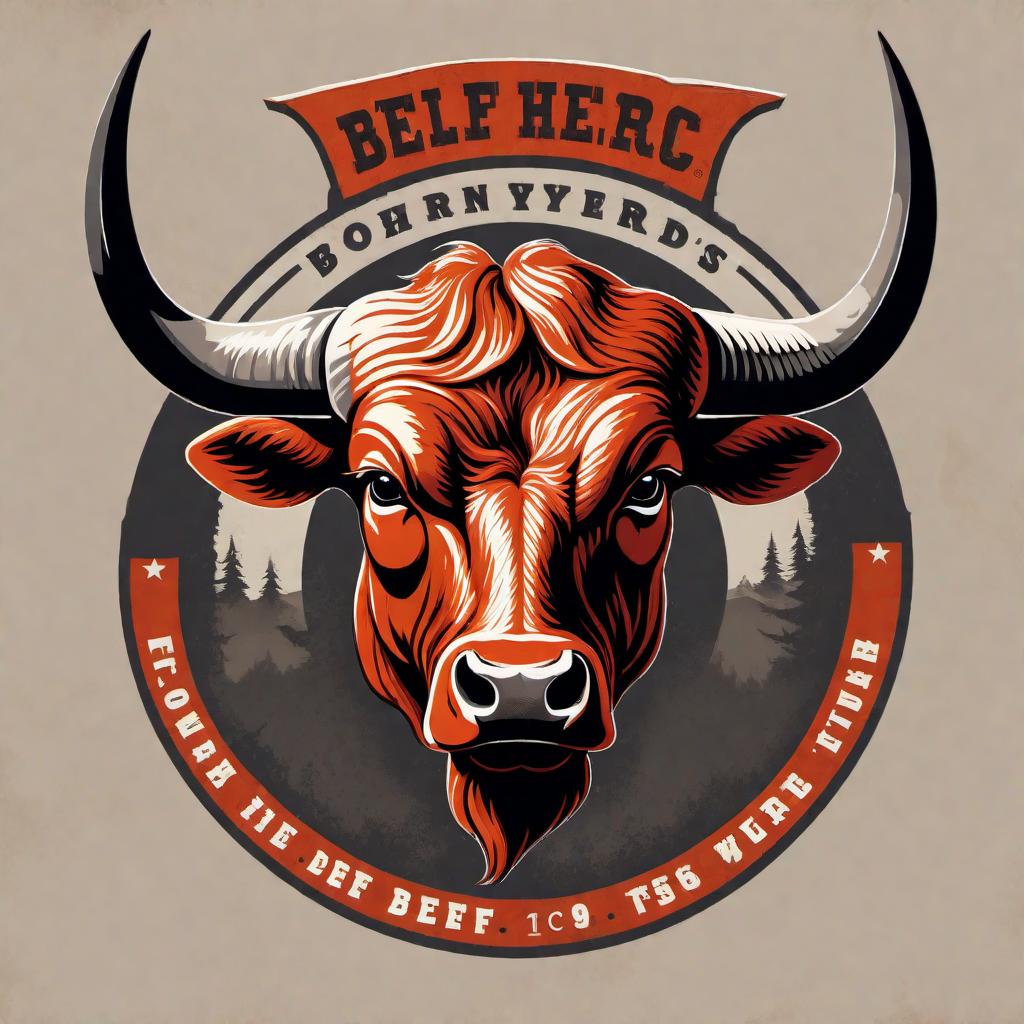  A logo featuring a menacing Longhorn Bull's head for a beef jerky business. The bull has a muscular build, especially around the rear and hindquarters, with a lowered head in an attacking or defending stance. The bull has long, wide horns curving outward. The eyes are red and black, giving a mad, spicy, and aggressive look. Smoke is snorting from its nostrils. The color scheme includes burnt orange, gray, black, and off-white, set against a rugged, rustic background. Include a banner that reads 'Longhorn Beef Jerky Co.' in a bold, rustic font that complements the toughness of the bull. The logo should capture the essence of strength, tradition, and fierceness, with shadows, highlights, and textures to enhance the muscular look and overall v hyperrealistic, full body, detailed clothing, highly detailed, cinematic lighting, stunningly beautiful, intricate, sharp focus, f/1. 8, 85mm, (centered image composition), (professionally color graded), ((bright soft diffused light)), volumetric fog, trending on instagram, trending on tumblr, HDR 4K, 8K