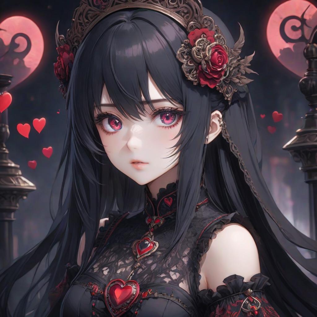  gothic style anime manga eyes with hearts . dark, mysterious, haunting, dramatic, ornate, detailed hyperrealistic, full body, detailed clothing, highly detailed, cinematic lighting, stunningly beautiful, intricate, sharp focus, f/1. 8, 85mm, (centered image composition), (professionally color graded), ((bright soft diffused light)), volumetric fog, trending on instagram, trending on tumblr, HDR 4K, 8K