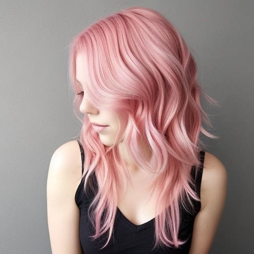  Short, wavy, Pink hair