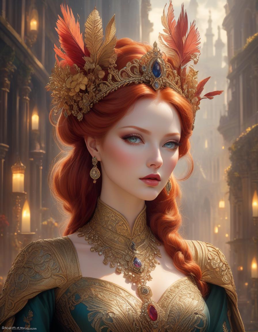  concept art Opulent royal redhead, Award winning fantasy digital painting, clear quality, confusion, incredible Naoto Hattori, Anna Dittmann, Tom Bagshaw, Zinaida Serebriakova, Tamara De Lempicka, . digital artwork, illustrative, painterly, matte painting, highly detailed hyperrealistic, full body, detailed clothing, highly detailed, cinematic lighting, stunningly beautiful, intricate, sharp focus, f/1. 8, 85mm, (centered image composition), (professionally color graded), ((bright soft diffused light)), volumetric fog, trending on instagram, trending on tumblr, HDR 4K, 8K