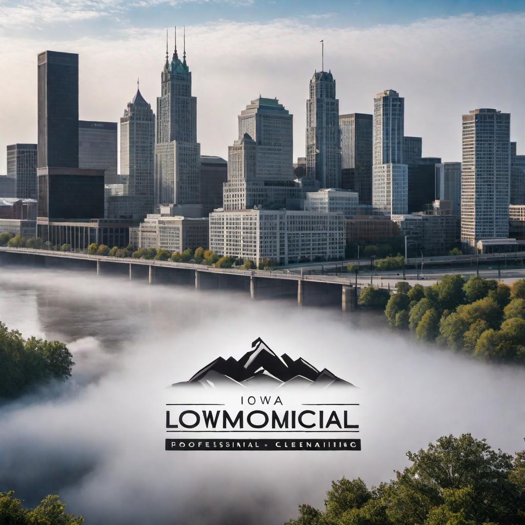  Clean and minimalist logo for 'Iowa Commercial Cleaning' with a black and white color scheme. The logo should feature the Cedar Rapids city skyline as a prominent element, representing professionalism, reliability, and cleanliness in the commercial cleaning industry. hyperrealistic, full body, detailed clothing, highly detailed, cinematic lighting, stunningly beautiful, intricate, sharp focus, f/1. 8, 85mm, (centered image composition), (professionally color graded), ((bright soft diffused light)), volumetric fog, trending on instagram, trending on tumblr, HDR 4K, 8K