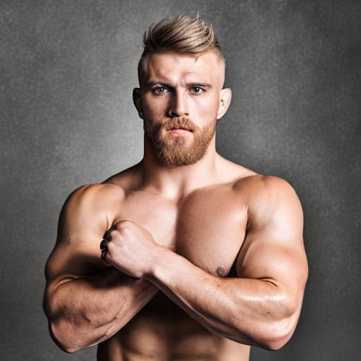 portrait+ style Russian queer MMA artist blonde hunk dilf dude face