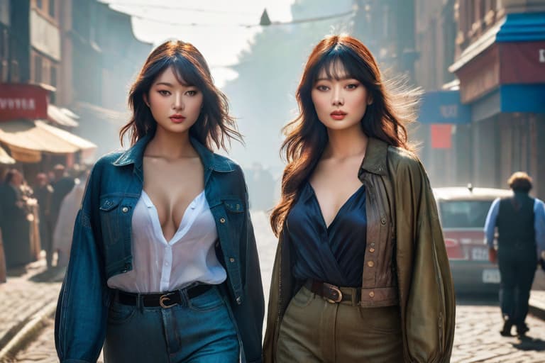  Two woman: one beautiful: one ugly hyperrealistic, full body, detailed clothing, highly detailed, cinematic lighting, stunningly beautiful, intricate, sharp focus, f/1. 8, 85mm, (centered image composition), (professionally color graded), ((bright soft diffused light)), volumetric fog, trending on instagram, trending on tumblr, HDR 4K, 8K