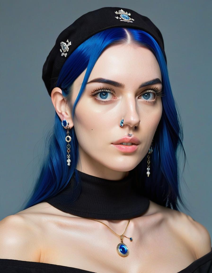  hyperrealistic art A girl with long straight dark blue hair, a "meth cook" cap, blue eyes, a piercing on her brows, and long earrings. She is dressed in a black tunic. [Хирург](https://ru.wikipedia.org/wiki/Хирург) хирург Let's not forget about the term "пирсинг", which means a body modification made by inserting jewelry through a hole in the skin. In this context, it refers to the piercing on the girl's brow, and the long earrings are a form of body modification as well. Finally, we can assume that the "мефедроновый" cap is a reference to the street drug known as methamphetamine, which is also known for its production in "meth labs." So, the translation is: "A girl with long dark blue hair, a meth hyperrealistic, full body, detailed clothing, highly detailed, cinematic lighting, stunningly beautiful, intricate, sharp focus, f/1. 8, 85mm, (centered image composition), (professionally color graded), ((bright soft diffused light)), volumetric fog, trending on instagram, trending on tumblr, HDR 4K, 8K