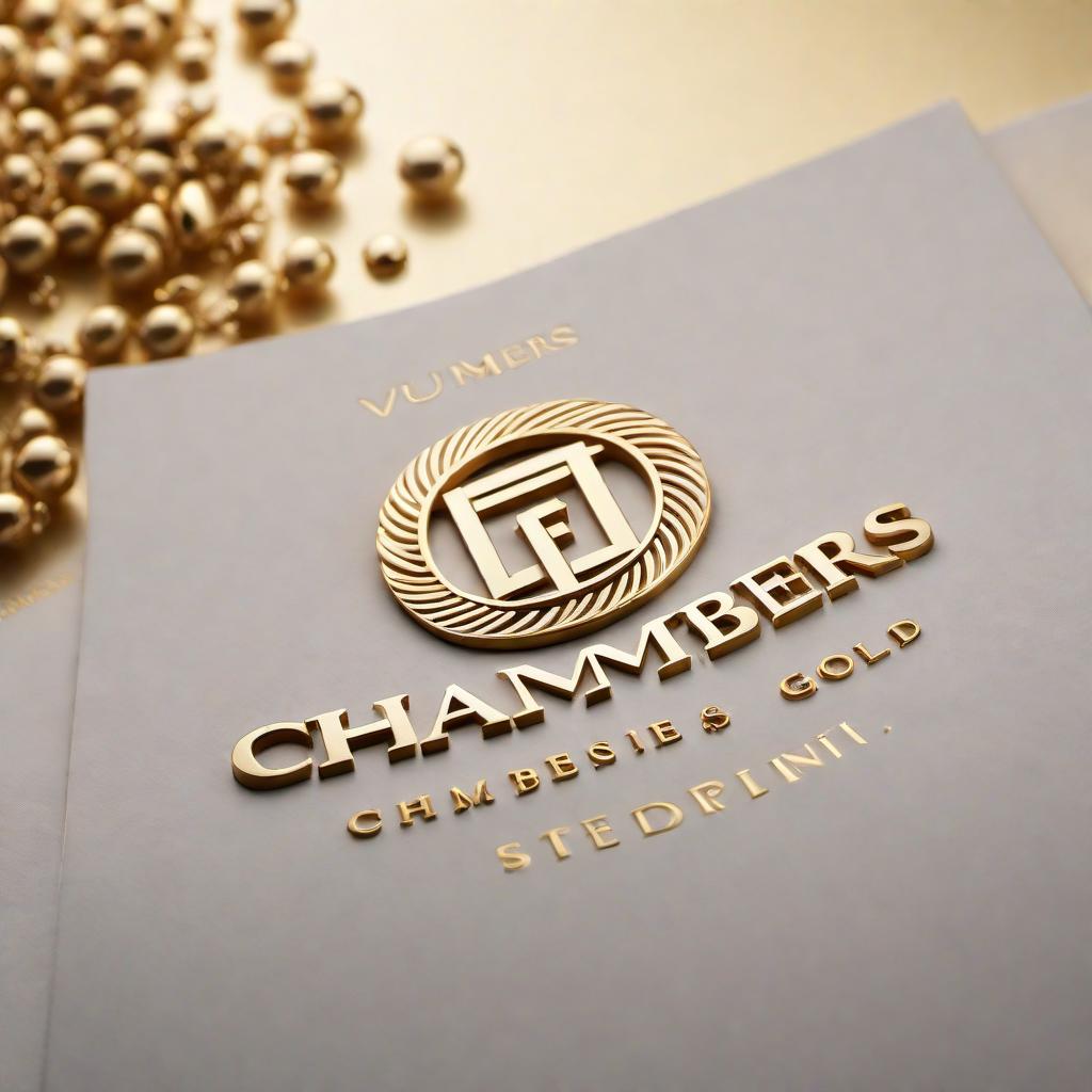  A sleek and elegant logo for CHAMBERS Gold Business. The logo should prominently feature the name 'CHAMBERS' with 'Gold Business' in smaller text underneath. Utilize a gold color scheme with a modern and professional style. Incorporate elements such as a business building or abstract geometric shapes to convey luxury and professionalism. hyperrealistic, full body, detailed clothing, highly detailed, cinematic lighting, stunningly beautiful, intricate, sharp focus, f/1. 8, 85mm, (centered image composition), (professionally color graded), ((bright soft diffused light)), volumetric fog, trending on instagram, trending on tumblr, HDR 4K, 8K