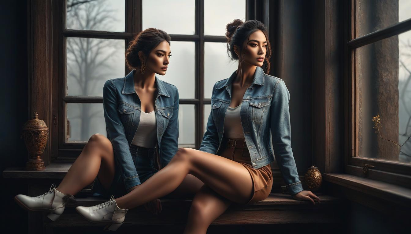   , A young sits on a window sill, slender figure, high detailing, photographic quality. hyperrealistic, full body, detailed clothing, highly detailed, cinematic lighting, stunningly beautiful, intricate, sharp focus, f/1. 8, 85mm, (centered image composition), (professionally color graded), ((bright soft diffused light)), volumetric fog, trending on instagram, trending on tumblr, HDR 4K, 8K